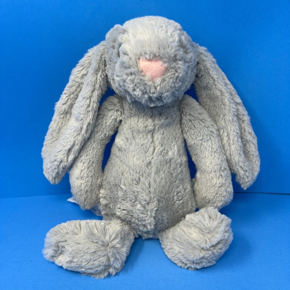 SNUG Bunny Rabbit Plush 10 Inch Gray Weighted Pink Nose Soft Lovey Boutique Toy